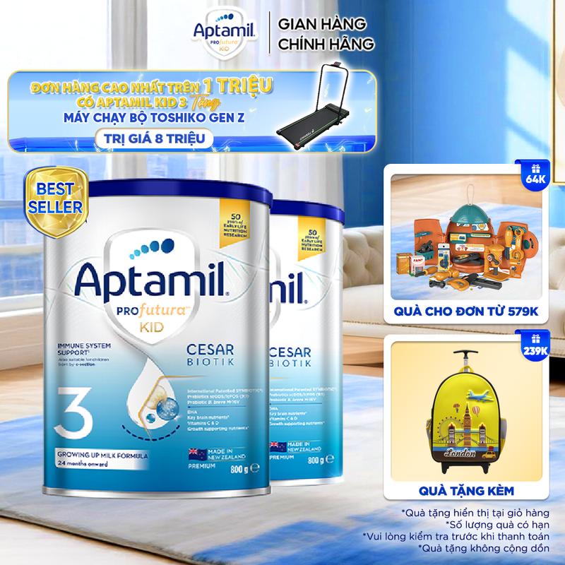 [Chính hãng] Combo 2 Sữa bột Aptamil Profutura Kid Cesarbiotik New Zealand hộp thiếc số 3 (800g) cho trẻ từ 24 THÁNG - GROWING UP FORMULA MILK Cho Bé