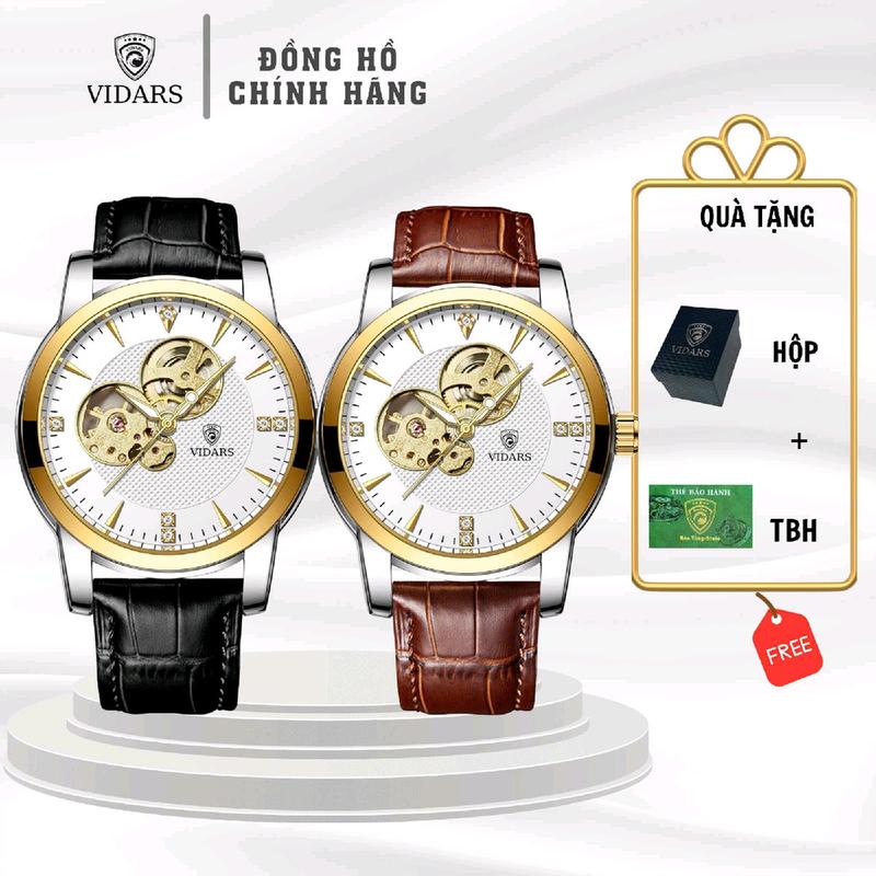 VIDARS STORE Đồng Hồ Cơ Nam VIDARS Mắt Bão Mặt Kính Đá Khoáng Dây Da Cọc Số La Mã Đính Đá Chống Nước 3ATM Chính Hãng Cao Cấp Hàng Hiệu Xịn Thời Trang Nam Đẹp Nam Xịn 2025 Đồng Nam Hồ Đẹp Chụp Kỷ Yếu Nam Thể Thao Sport Đơn Giản Nam Đẹp Boy Phố