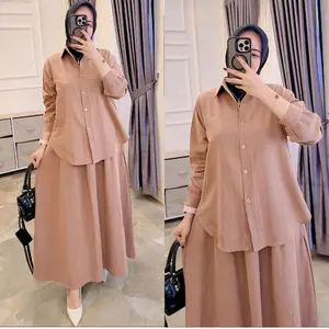 Stelan Rok Wanita Tangan Panjang Katun Linen Model Terbaru Muslim