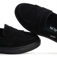Gambar BARLIN Milano - Sepatu Slip On Pria Suede Casual Full Black Sol Jahit Anti Jebol Flat Shoes - full black, 39 dari Barlin Kota Bandung 4 Tokopedia