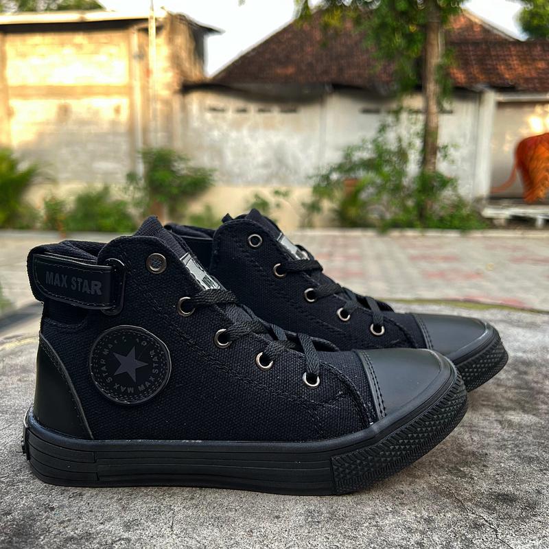 MAX STAR Sepatu Sekolah Anak Laki Laki Boot Velcro Full Hitam Size 31-38 Fashion 4
