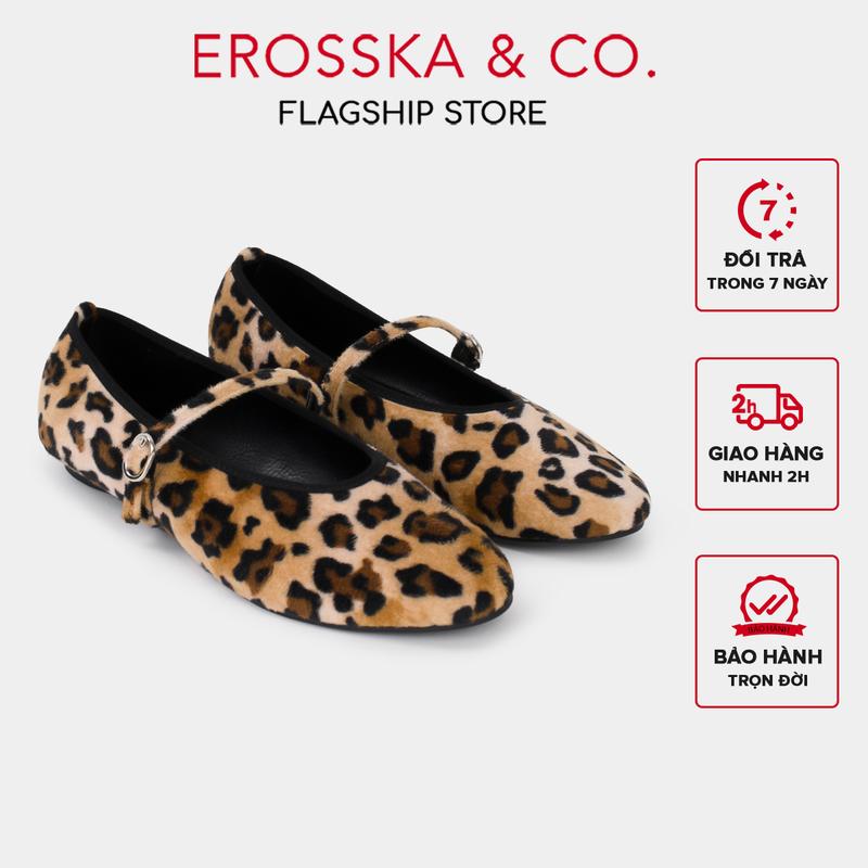 [Live 8-8] Erosska - Giày búp bê quai ngang kiểu dáng ballet core đế bệt màu trắng kem cao 2cm - EL074