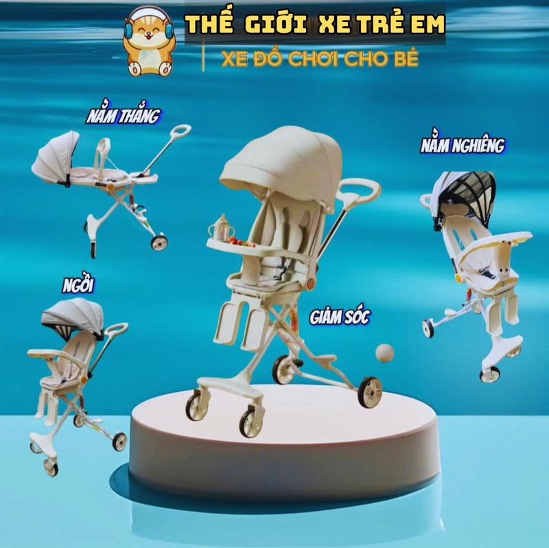 Xe đẩy gấp gọn hai chiều M9 kèm đệm và mái che - ghế tựa lưng ngả sâu và tay đẩy có thể nâng hạ