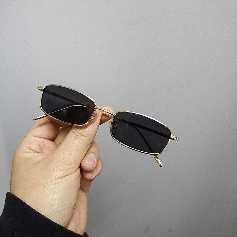 Cermin Mata Hitam Kotak, Gaya Retro, Bergaya, Untuk Lelaki dan Wanita, Sesuai untuk Memandu, Kotak Kecil, Cermin Mata Persegi Sempit, Warna Hitam Sunglasses