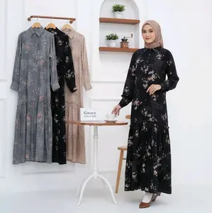 Kinara Dress Katun Diamond Syar'i Busui Friendly Adem Flowly In One Hijab Model Terbaru Motif Bunga