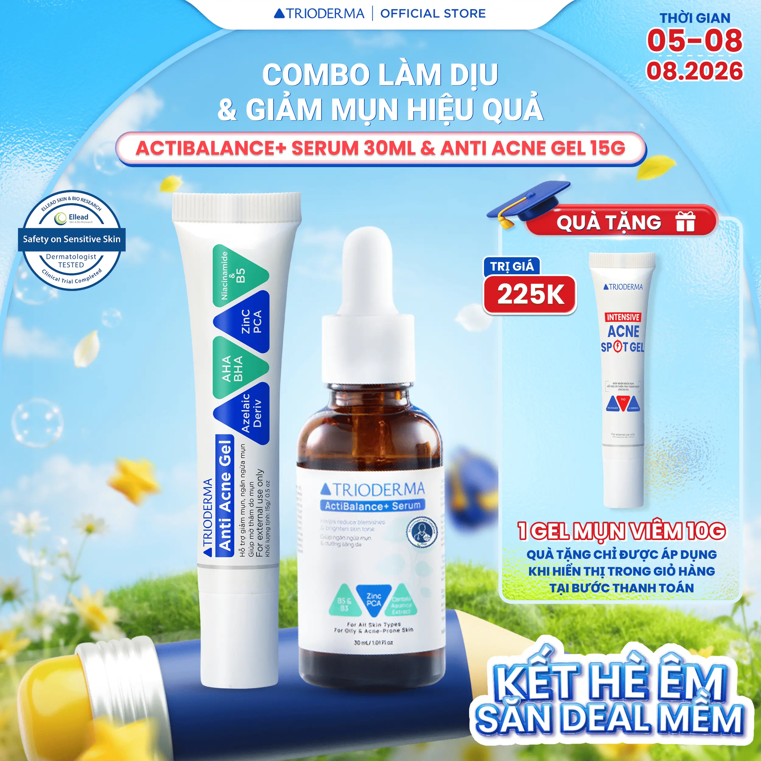 Combo chăm sóc & giảm mụn hiệu quả Trioderma ActiBalance+ Serum 30ml & Anti Acne Gel 15g