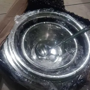 5 PCS Baskom Premium Wadah Pencuci Sayur Buah Bahan Stainless Steel Ukuran 20,26,28,30,32 CM Free 1 Pcs Centong Baskom Tebal Anti Karat