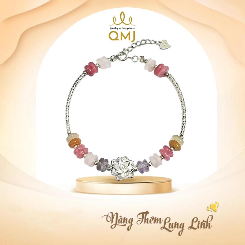 QMJ STORE - Q173 NGŨ SẮC LIÊN HOA Vòng tay charm bạc 925 mix đồng điếu đá thạch anh tự nhiên