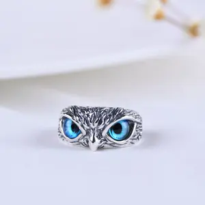 【BATIKETS】Retro Niche Design Demon Eyes Owl Ring 925 Silver Fashion Punk Crystal Ring