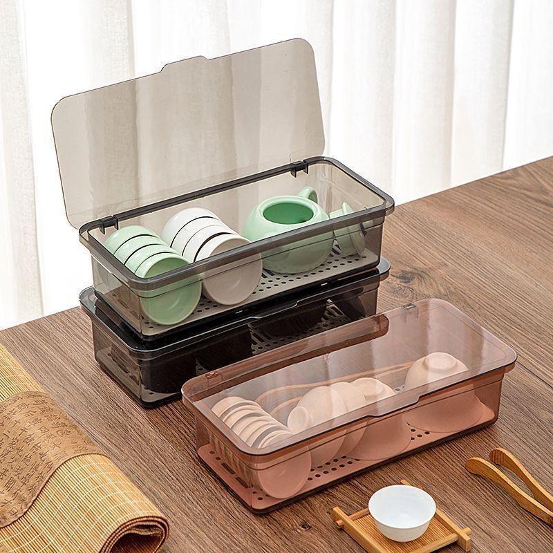 Khay/giá đựng dụng cụ ăn uống bằng nhựa trong suốt nhẹ, hộp gấp có nắp và lỗ thoát nước để sắp xếp và lưu trữ đồ dùng bàn ăn, dụng cụ nhà bếp, ngăn kéo tủ bếp; bộ tổ chức lưu trữ dụng cụ nhà bếp.