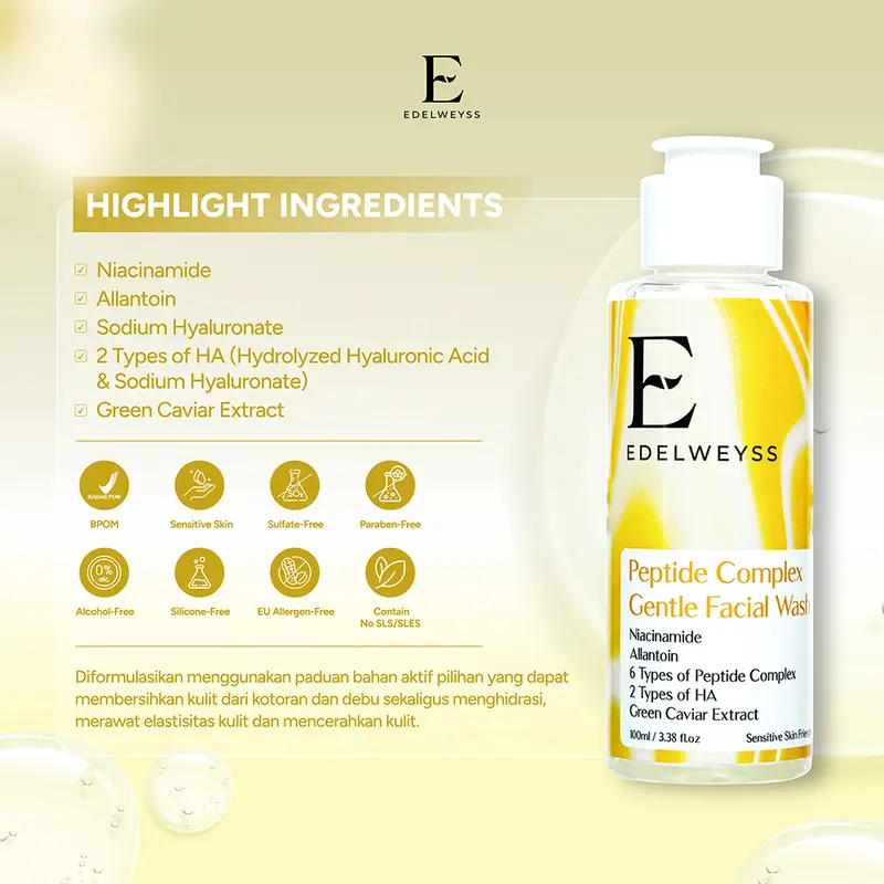 EDELWEYSS  Peptide Complex Gentle Facial Wash 100ml face  wash untuk kulit kering kusam 1