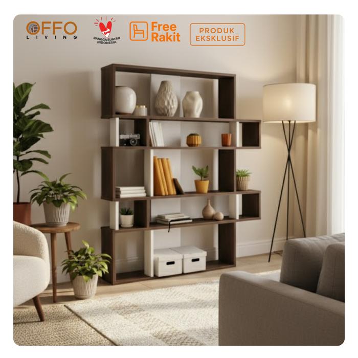 Gambar Offo Living - Rak Buku Elegan - Furniture Minimalis Rak Pembatas Ruangan -  Olive Bookshelf dari Offo Living Furniture Kab. Bogor Tokopedia