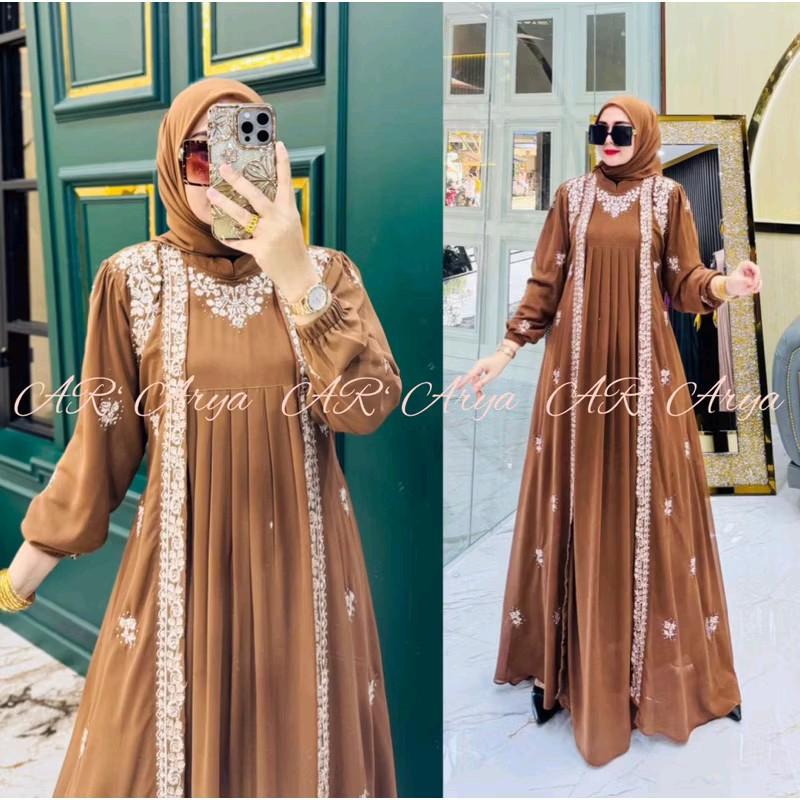 COD DRESS MELATI BORDIR MIX PAYET SWAROSKI SET HIJAB Gamis Wanita Muslim Lebaran Pesta Mewah Kondangan Ceruty 4