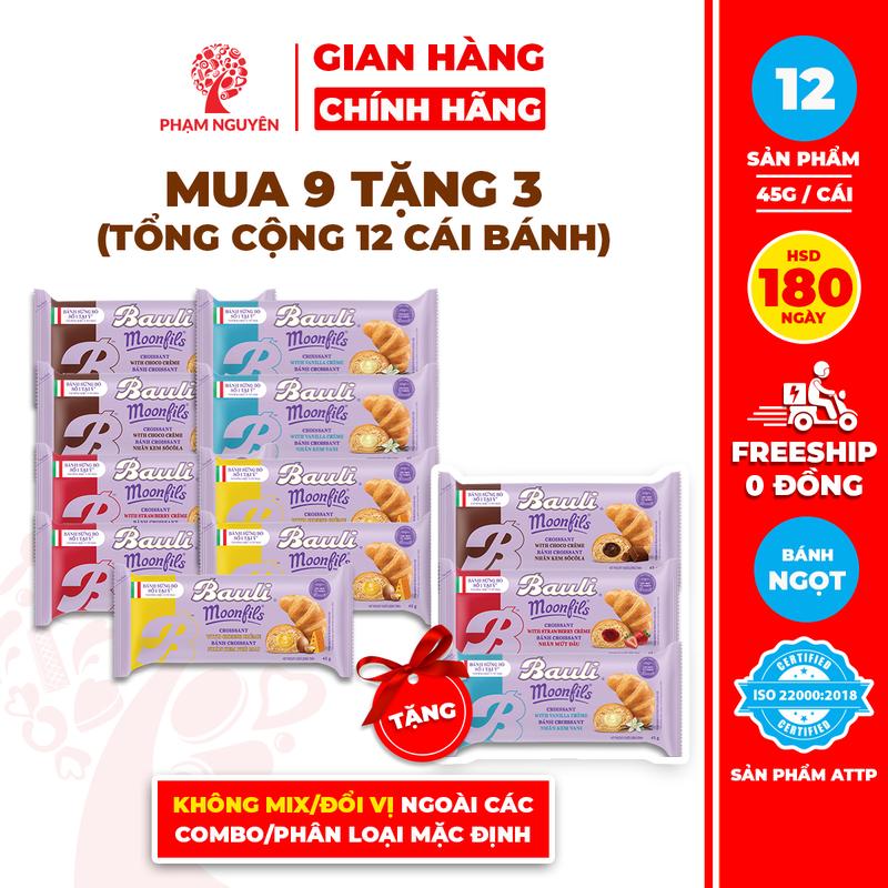 MUA 9 TẶNG 3 Tổng cộng 12 Bánh Sừng Bò Bauli Moonfils 45g | Bánh ăn sáng tiện lợi giàu dinh dưỡng | Bánh sừng trâu | Đồ ăn vặt Snack Food | Thức Ăn