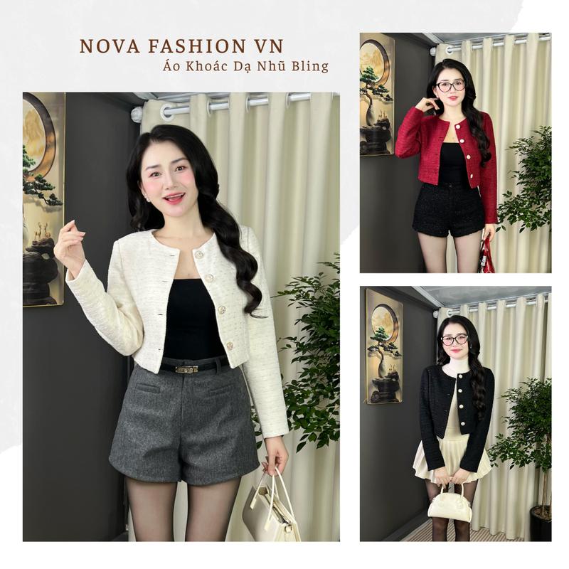 A05 Áo Khoác Dạ Nhũ Bling Form Crop Cao Cấp - Áo mùa đông nữ