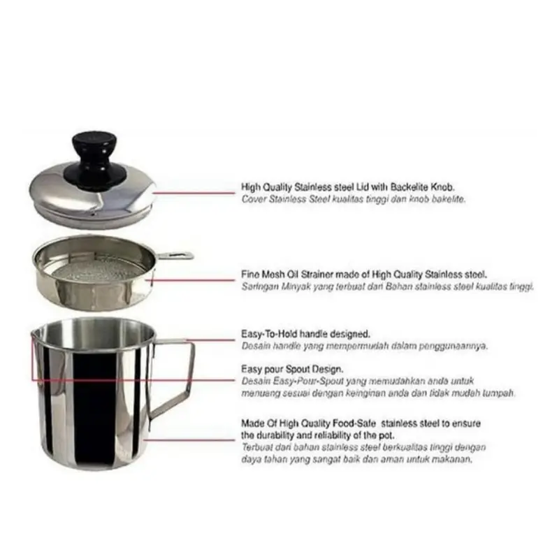 Oil Pot 1,3 Liter Tempat Saringan Minyak Bekas Goreng Stainless 12,5cm 1