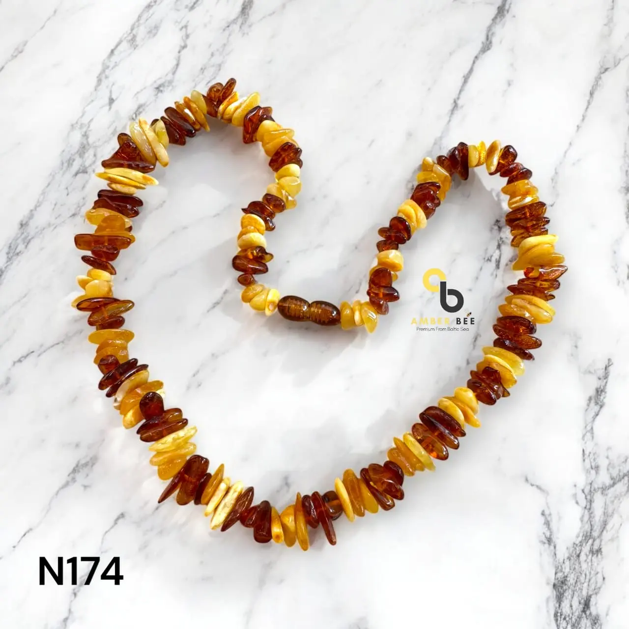Kalung Amber Dewasa Glossy Chips Cognac Milk N174