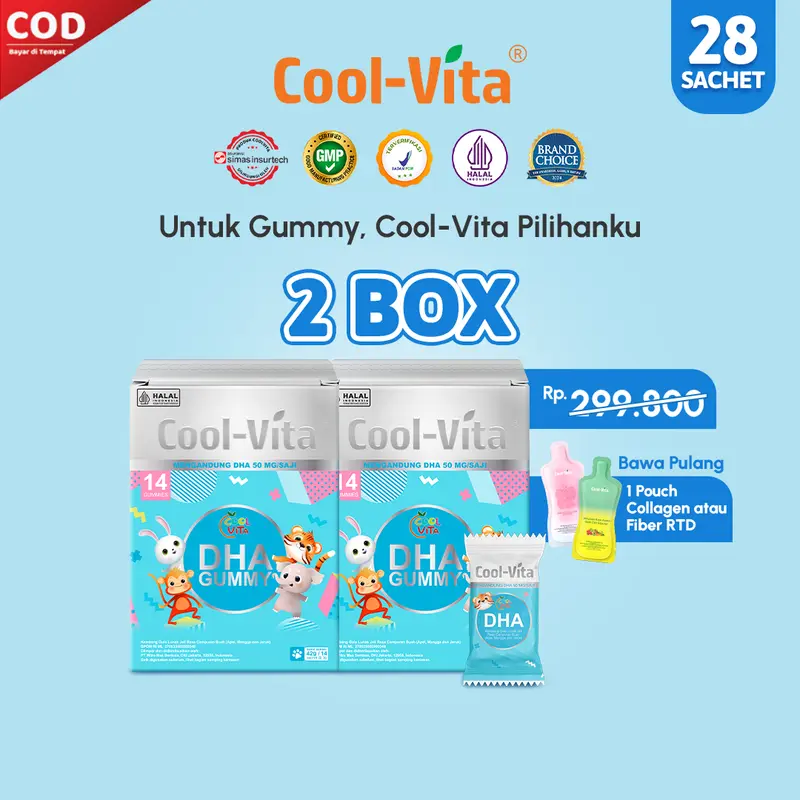 [TT] 2 Box Coolvita DHA Gummy Buah Mix Apel, Mangga, dan Jeruk (Total 28 Gummy) | Vitamin/Suplemen Anak (Mulai 3 Tahun) dan Dewasa | Dukung Tumbuh Kembang Otak Secara Optimal 0