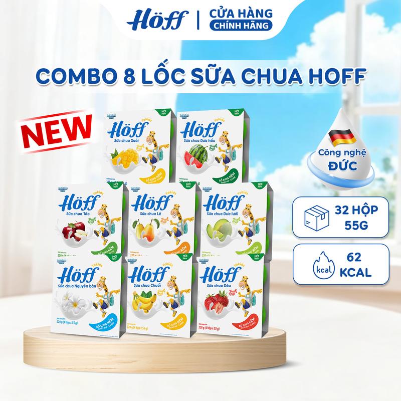 Hoff Combo 8 lốc Sữa chua trái cây mix vị Dâu, Táo, Chuối, Nguyên bản, Dưa…