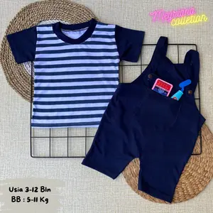 etelan Baju Bayi Jumpsuit Kodok Overall Motif Salur Bayi Baju Celana Overall Bayi Setelan Casual Modern Usia 3-12 Bulan Azzahra Baby and Kids