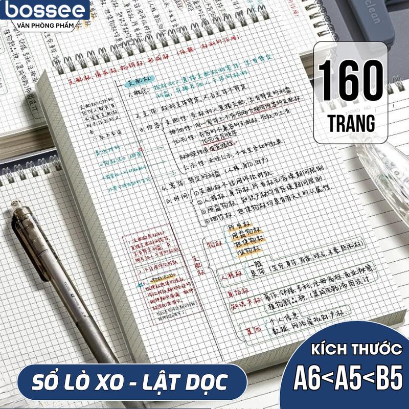 Sổ Lò Xo Lật Dọc A6 A5 B5 Bìa Nhựa Trong PVC Chống Thấm Nước Dáng Đứng Giấy Kẻ Ngang Caro Trơn Chống Lóa 80gsm Viết callipraphy Ghi Chú Takenote