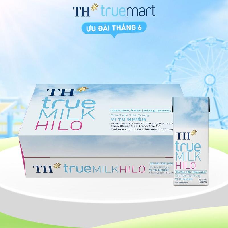 Thùng 48 hộp sữa tươi tiệt trùng TH true MILK HILO vị tự nhiên 180 ml (180 ml x 48)