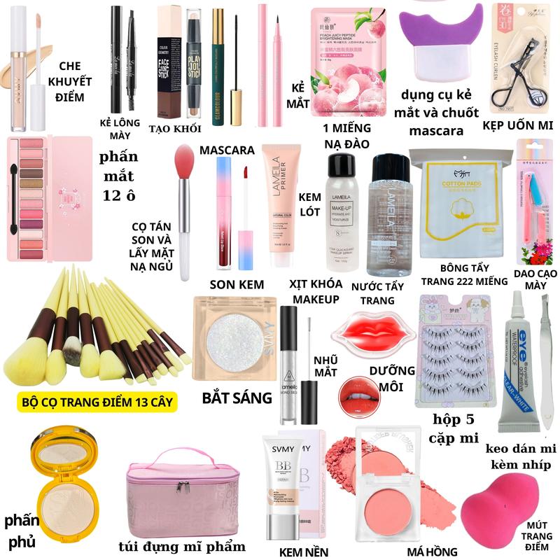 Bộ 27 sản phẩm mỹ phẩm Trang điểm dành cho da mặt Phấn Phủ Son Môi Mascara Nữ Son Kem Son Cosmetic