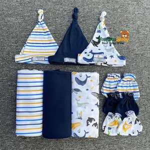 Nanaku Baby X Moku Baby - 4 In 1 Paket Perlengkapan Bayi Newborn Set Lengkap 3 Pcs Bedong + 3 Set Kupluk Sarung Tangan Sarung Kaki Usia 0-3 Bulan Kain Kaos Pe Double