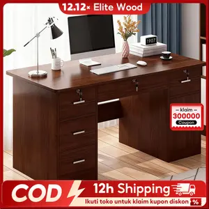 Elite Wood-Meja Kantor Meja Komputer Meja Staf Meja Kerja Minimalis Meja Belajar Minimalis Meja Kantor Dengan 5 Laci Rak Furniture