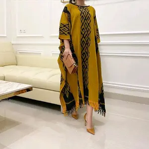 Kaftan Tenun Wanita Modern Bahan Tenun Premium Blanket - Baju Kaftan Jumbo Wanita - Kaftan Tenun Lebaran