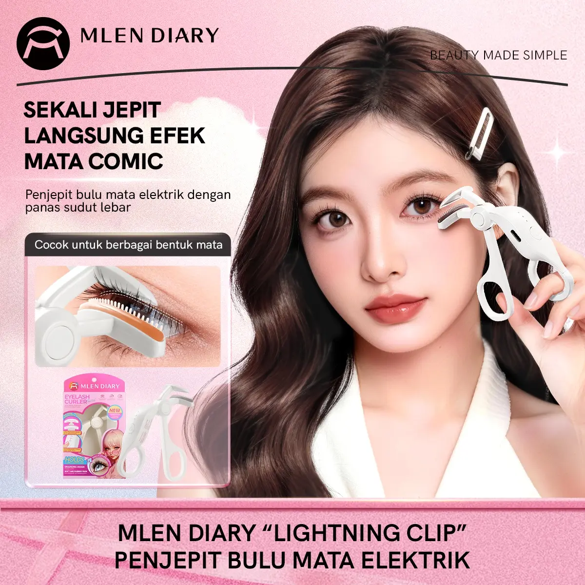 [NEW]Mlen Diary Pelentik Bulu Mata Elektrik dengan 3 Pengaturan Suhu, D-Curl Sunflower Tahan Lama, Pengisian Cepat & Lengkungan Ergonomis