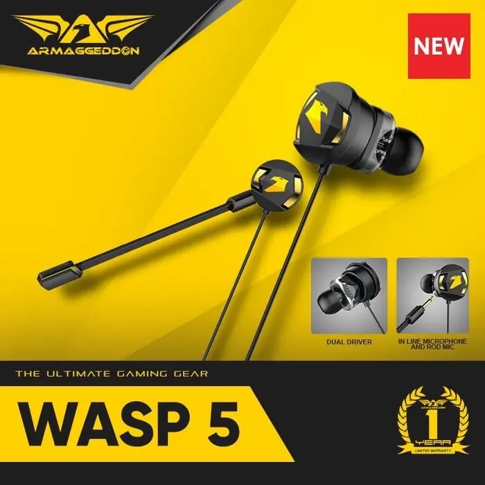Earphone gaming armaggeddon headset mobile wasp 5 dual mic ultra bass