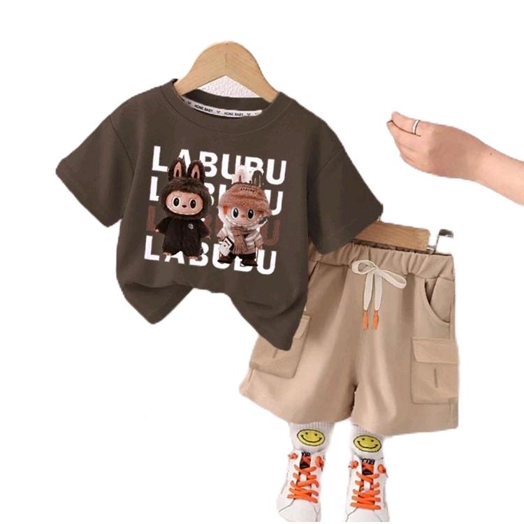 Setelan Baju Anak Laki-laki dan Perempuan Motif Labubu Usia 1-5 Tahun - Bahan Kaos Katun Adem dan Nyaman - Celana 0