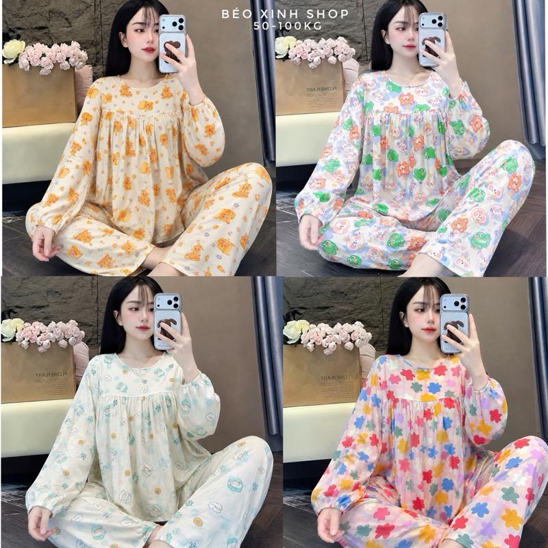 Đồ Bộ - Đồ Ngủ Tay Dài Cổ Tròn Baby Doll Vải Tole L1 2 Da Có Bigsize Từ 50-100Kg - A.5660