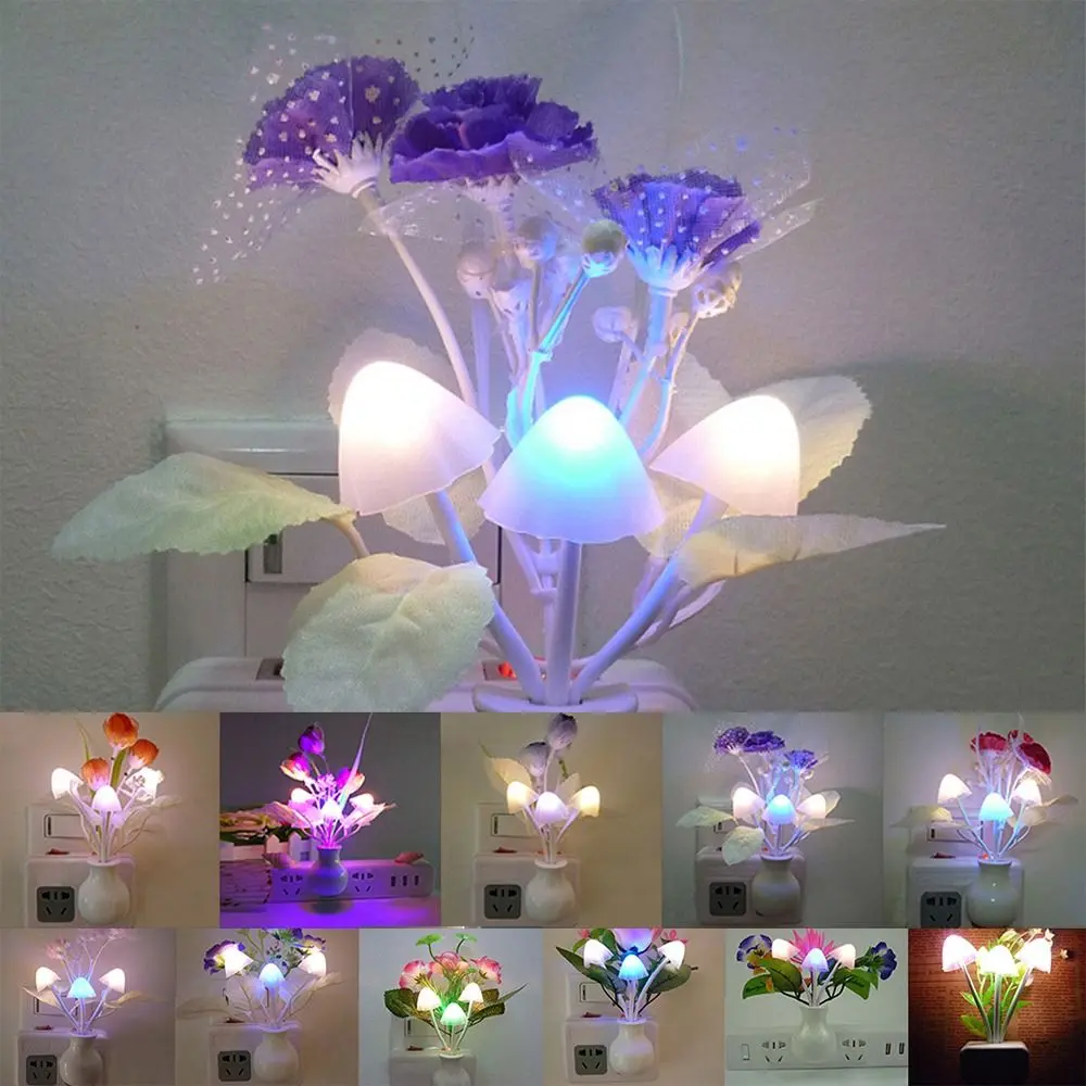 Bedroom EU Plug Tulips Valentines Day Gift Lilac Handmade Floral Lamp LED Mushroom Night Lights Colorful Little Night Light 3D Light For EU Plug