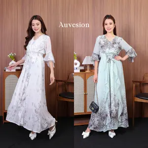 4992 Aquila Flower Strap Maxi Dress Casual Sifon Wanita Motif Bunga Panjang Pesta Floral