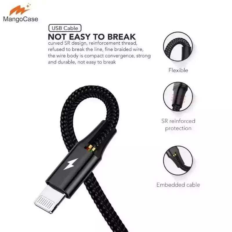Kabel Data 3in1 100w Fast Charging USB Micro / Type C / IOS Aluminium Hitam Konektor Cable 2