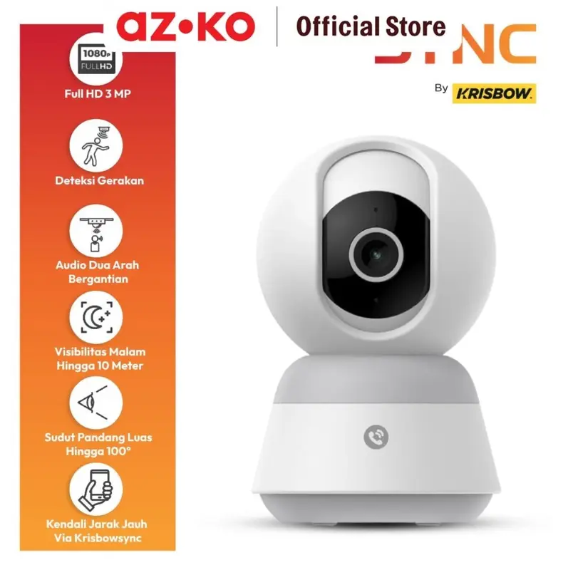 KRISBOW Sync Smart IP Camera CCTV Wifi Pt Speed Z12B 3Mp Putih