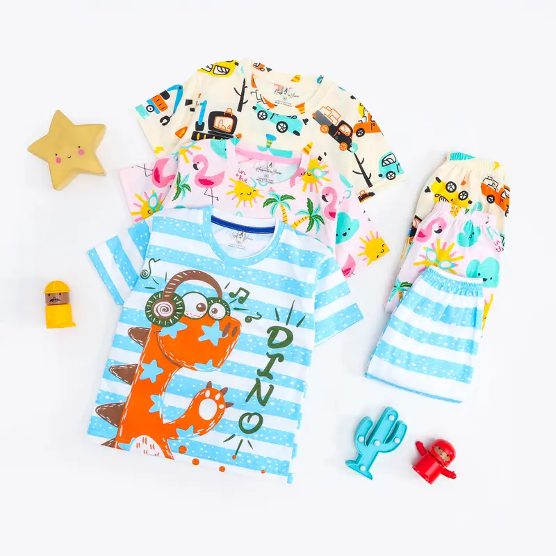 Peachbello Set Pakaian Tidur Anak Usia 1-6th Bayi Lengan Pendek Anak Perempuan Bahan Katun 3