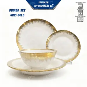 Dinner Set Keramik Porselen Design Grid Gold Collection | Sanjaya Kitchenware 23