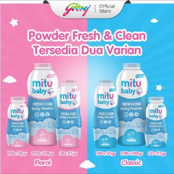 bundling 2pcs mitu baby powder fresh&clean jumbo 150 gr. 2