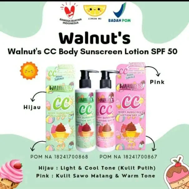 WALNUT'S CC BODY SUNSCREEN LOTION SPF 50 UVA UVB PROTECTION WATERPROOF OIL-FREE ...