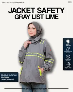 Jaket Safety Lapangan Waterproof Taslan Balon Gray List Lime Scotlight Reflektif – Jaket Kerja Tambang Anti Air & Angin Bisa Custom Logo, Nama, Tulisan Belakang | Bandung Industry Garment
