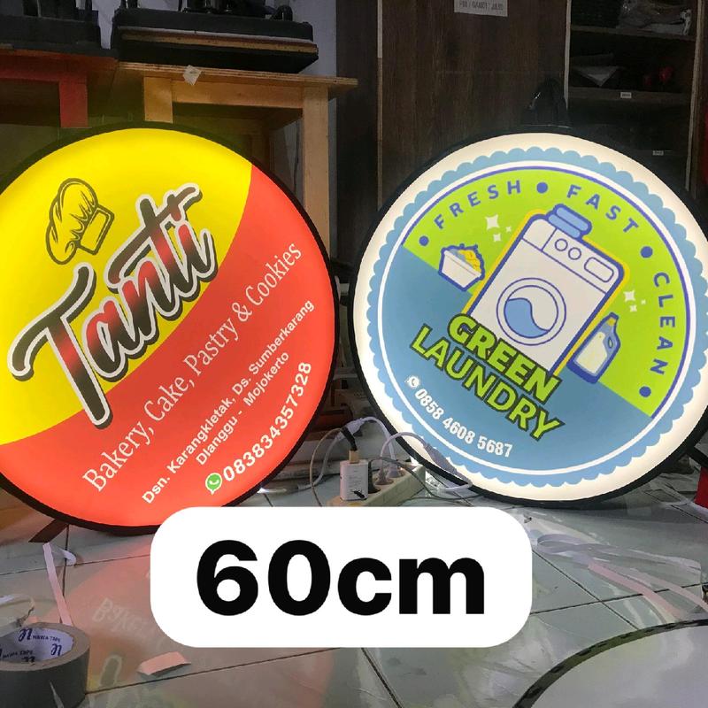 Neon Box Bulat 30,50,60cm 2 Sisi Menyala Terang tahan panasnya hujan dengan Bracket Besi 2