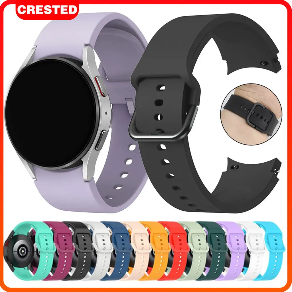 [Tali Jam Tangan]Silicone Sport Soft Strap for Samsung Galaxy Watch 4 5 6 7 FE 44mm 40mm 5 Lte 5 Pro 45mm 6 Classic 43mm 47mm 4 Classic 42mm 46mm Smart Watch Silikon Rubber Band Polos Sport Bracelet Belt Band Smartwatch 20mm Metal buckle band Accessories