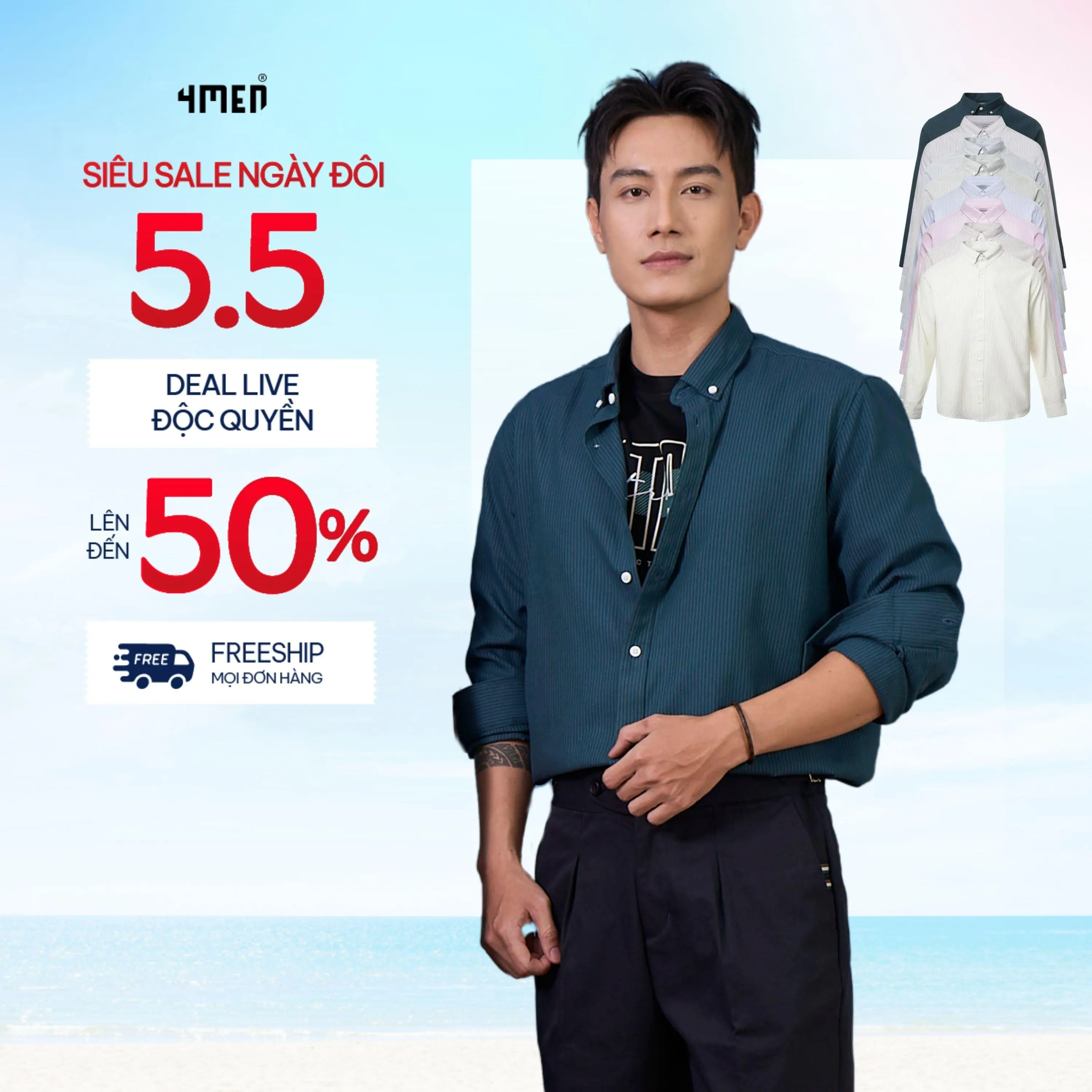 Áo Sơ Mi Nam Tay Dài 4MEN SM159  Vải Oxford Sọc Form Regular Trẻ Trung, Thanh Lịch, Basic, Dễ Phối sominam dep Menswear Shirt