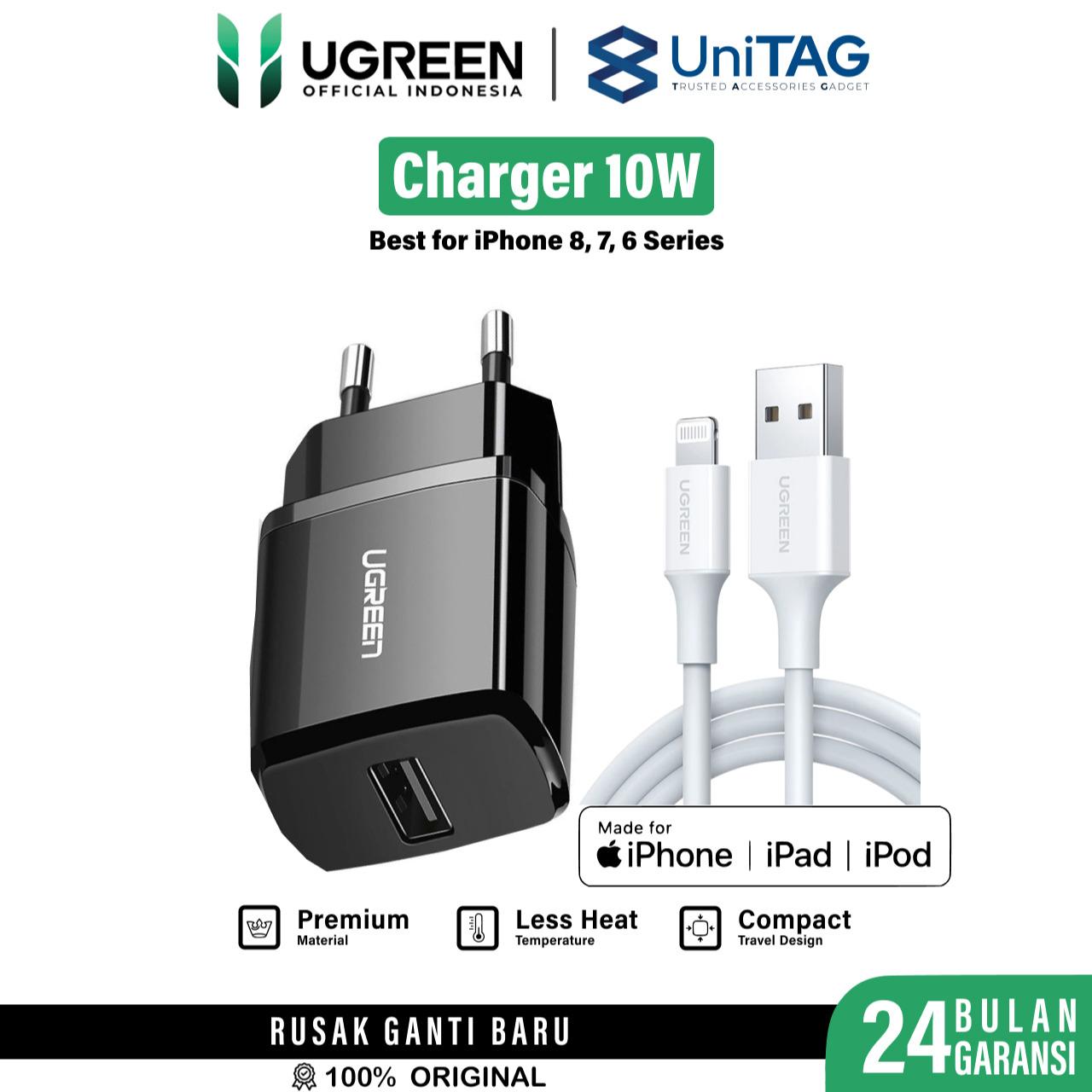 UGREEN Wall Charger USB A 10W - Black ED011+A to l Rubber - 1m - Black US155 80822