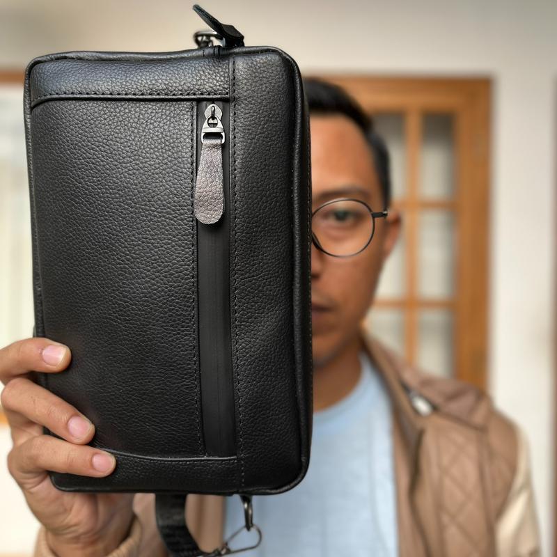 Kanasaku Clutch Genuin Leather KNS04 Kulit Sapi Asli Pria Hitam handbag weatherproof zips   bag 3