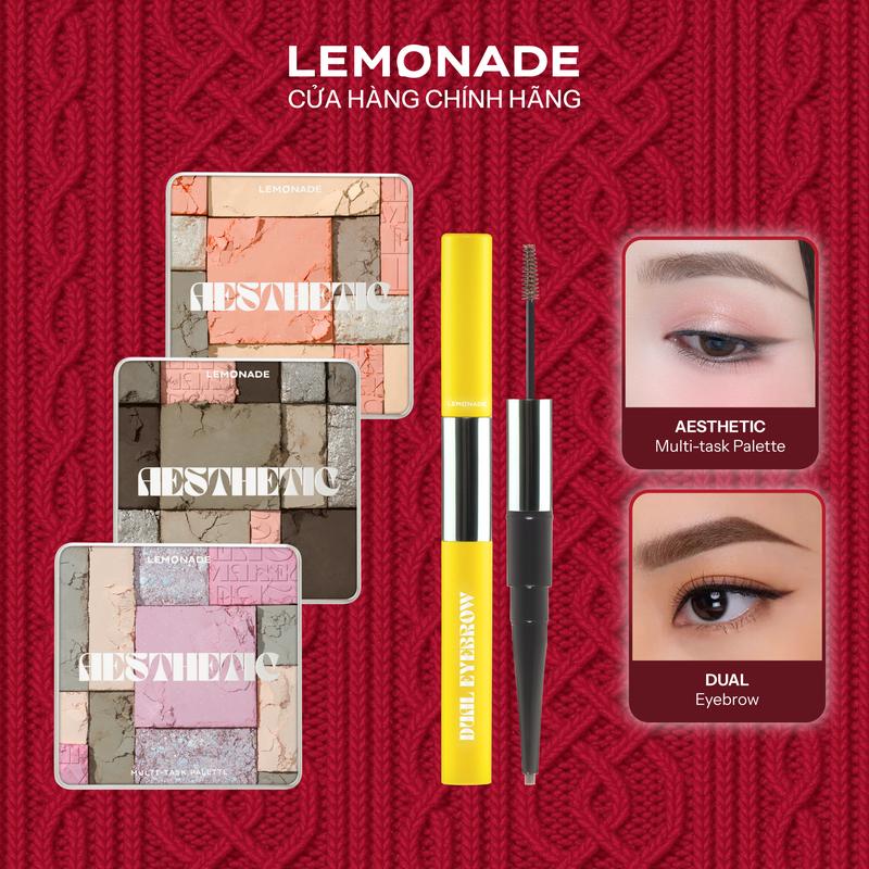  Combo 01 Bảng phấn mắt đa năng Lemonade Aesthetic Multi-task Palette 10.8g và 01 Chì kẻ mày 2 đầu bền màu Lemonade Dual Eyebrow 2.75g 