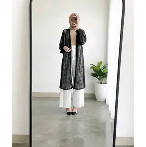 Cardigan Wanita Kekinian Loung Outer Cardigan Brukat Panjang Lengan Balon Hitam Atasan Stylish dan Nyaman